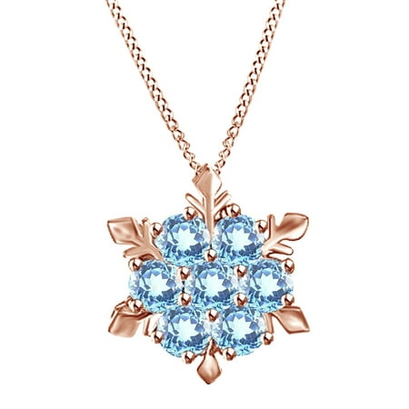 Jewlery Frozen Blue Crystal Frozen Princess Elsa Snowflake Pendant Necklace in 14k Rose Gold Over Sterling Silver ()