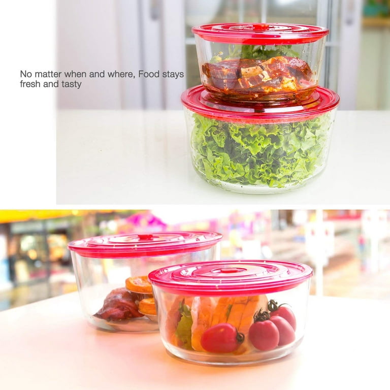 NutriChef 24 Piece Superior Glass Food Storage Set, Locking Hinge Red Lids  