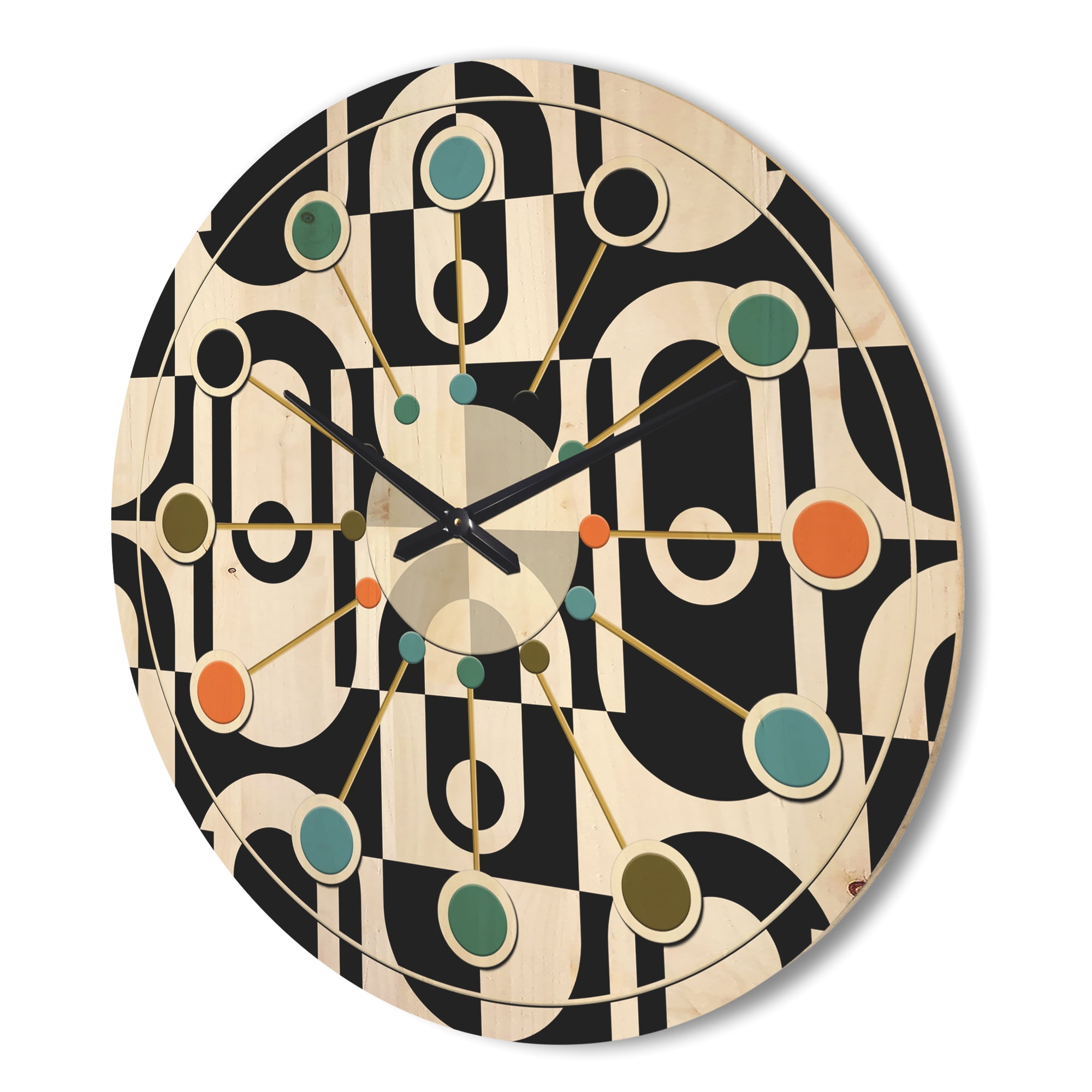 Designart 'Black and White Geometric Pattern VIII' Mid-Century Modern Wood Wall Clock