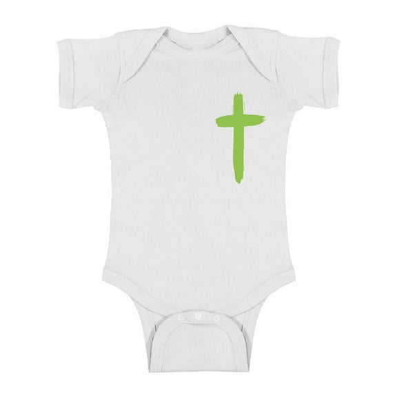 Awkward Styles Green Cross Baby Bodysuit Short Sleeve One Piece for Newborn Baby Christian Cross Clothes for Baby Boys Christian Bodysuits for Baby Girls Jesus Clothing for Baby Kids Cross One Piece