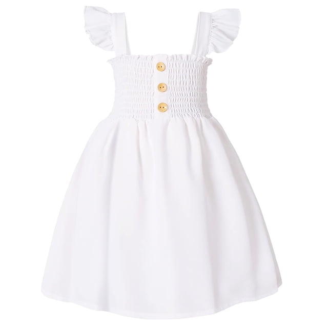 Vestido JEELLIGULAR 2T blanco con botones con volantes para niños pequeños, verano