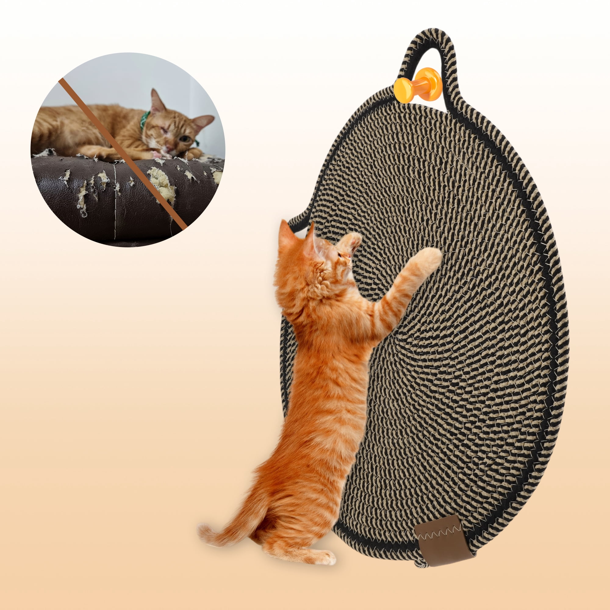 Unique Bargains Cat Scratcher Mat with A Cat Ball Cotton Rope Black [19.69"]