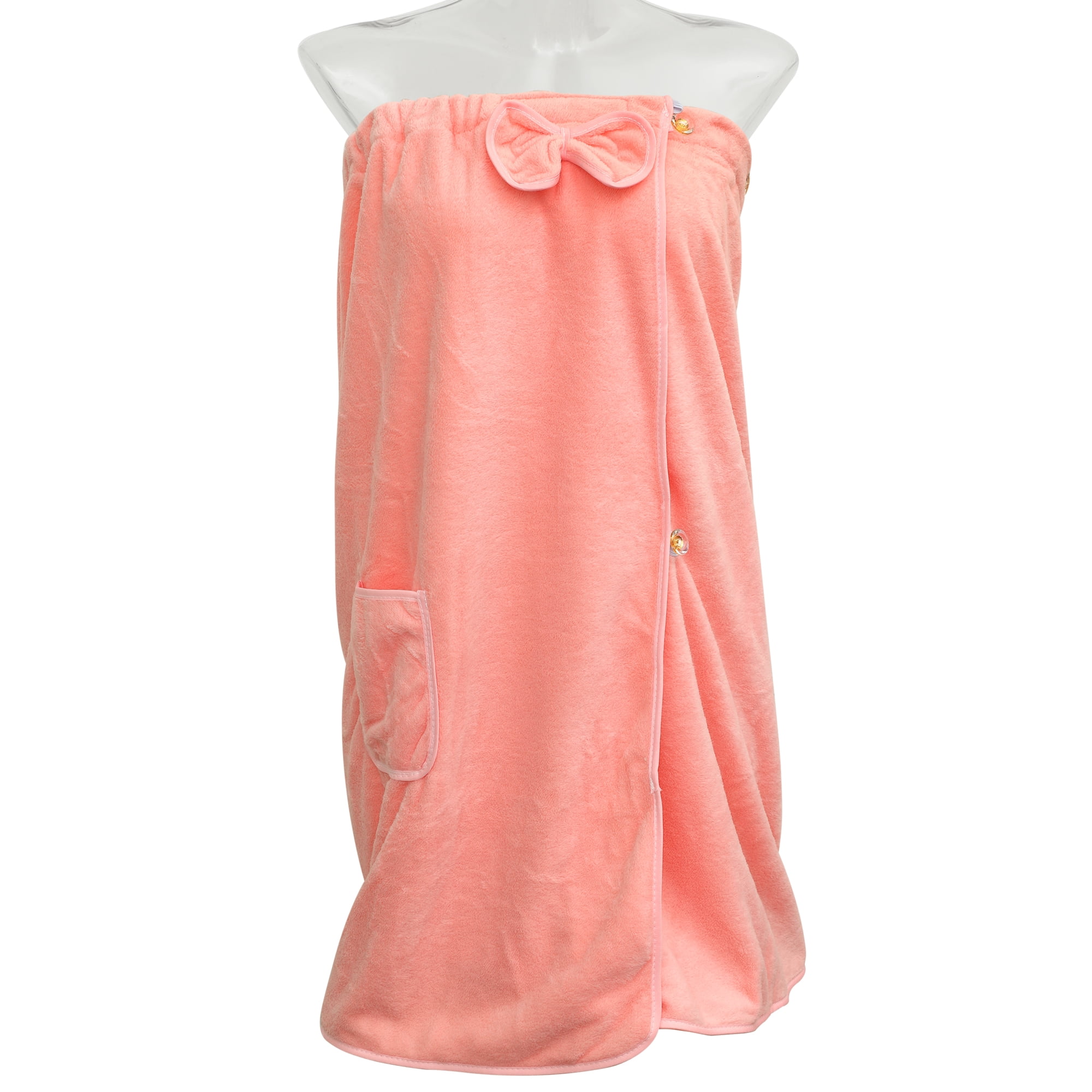 Unique Bargains Bath Wrap Towel for Women Adjustable Closure Shower Wrap with Pocket Pink