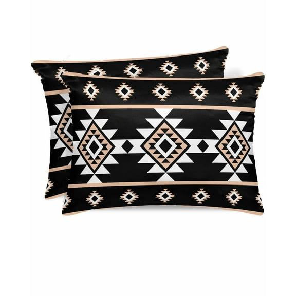 Hokiten Pillow Cases Queen Size Set of 2, Couch Pillow Covers, Black White Boho Satin Pillowcases with Zipper for Hair/Skin, Modern Western Aztec Abstract Geometric 20x30 Inches
