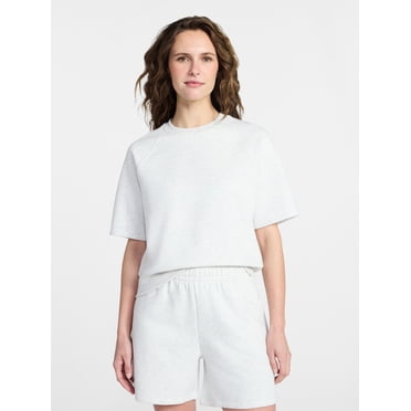 Time and Tru Women's Boxy Sweatshirt with Short Sleeves, Size XS-XXXL