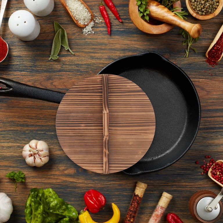 Wooden Pan Lid – Round Thickened Anti-Scalding Universal Cookware Cover, 22cm, Handmade Wood