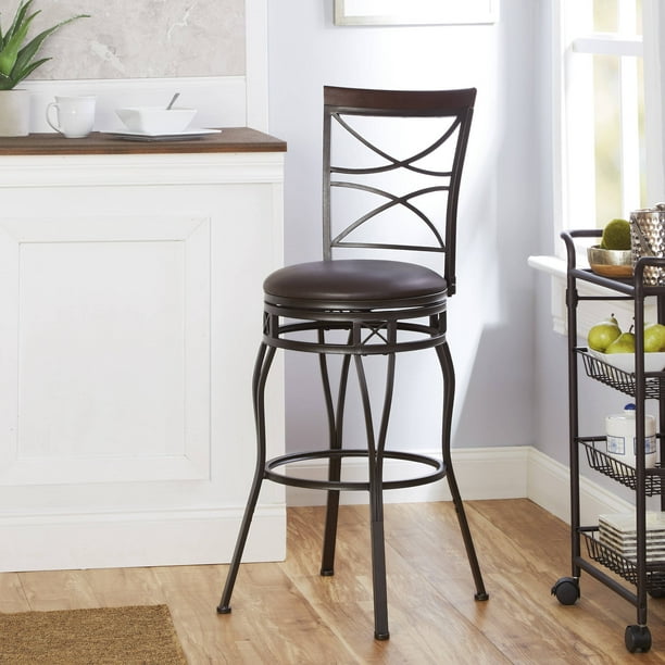 Better Homes & Gardens XBack Adjustable Swivel Barstool, Faux Leather