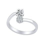 Round Shape White Natural Diamond Accent Cluster With Flower Ring 14k White Gold Over Sterling Silver