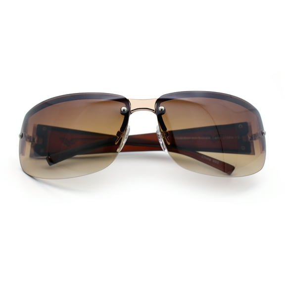 Mens Rectangular Expose Lens Designer Sport Metal Rim Sunglasses Gold Gradient Brown