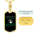 thumbnail image 3 of Happy Deer Hunter'S Keychain Stainless Steel or 18k Gold Dog Tag Keyring, 3 of 10