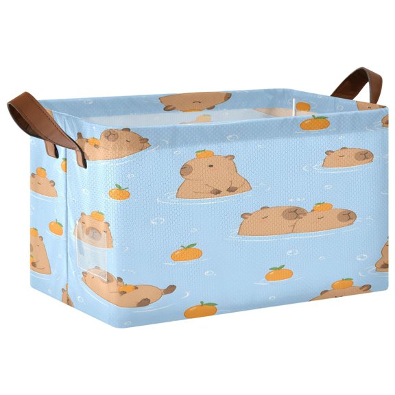Capybara Orange Blue Foldable Storage Large Fabric Storage Baskets Organizer Storage Bins with Handles for Shelves