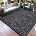 thumbnail image 2 of HIWEAVER 9' x 12' Black/Gray Outdoor Rug PP Plastic Straw Woven Waterproof Patio Rug with Border Portable Outside Carpet for Balcony Deck Picnic Garden Decor, 2 of 8