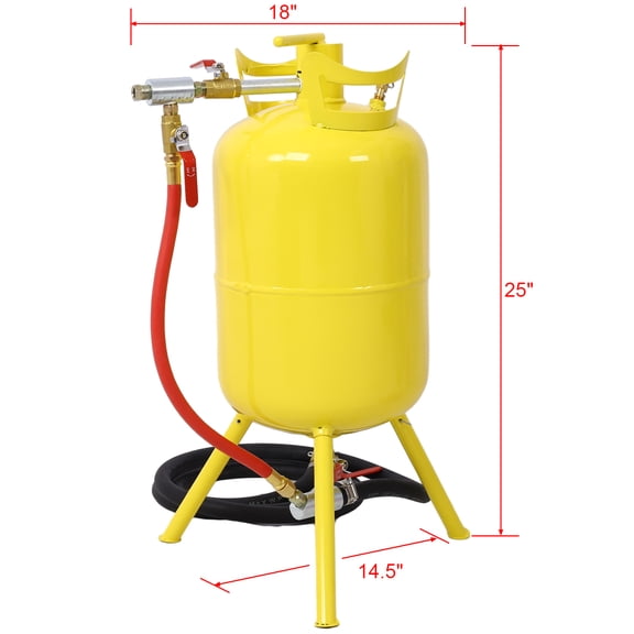 Portable 5-Gallons Air Sand Blaster Handle Sandblasting 5-Gal Air Media Abrasive Blasting Tank W/Blast Gun,Yellow,Yellow Steel