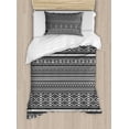 thumbnail image 1 of Afghan Twin Size Duvet Cover Set, Traditional Monochrome Herringbone Zigzag Stripes and Rhombuses Tribal Design, Decorative 2 Piece Bedding Set with 1 Pillow Sham, Black and White, by Ambesonne, 1 of 3