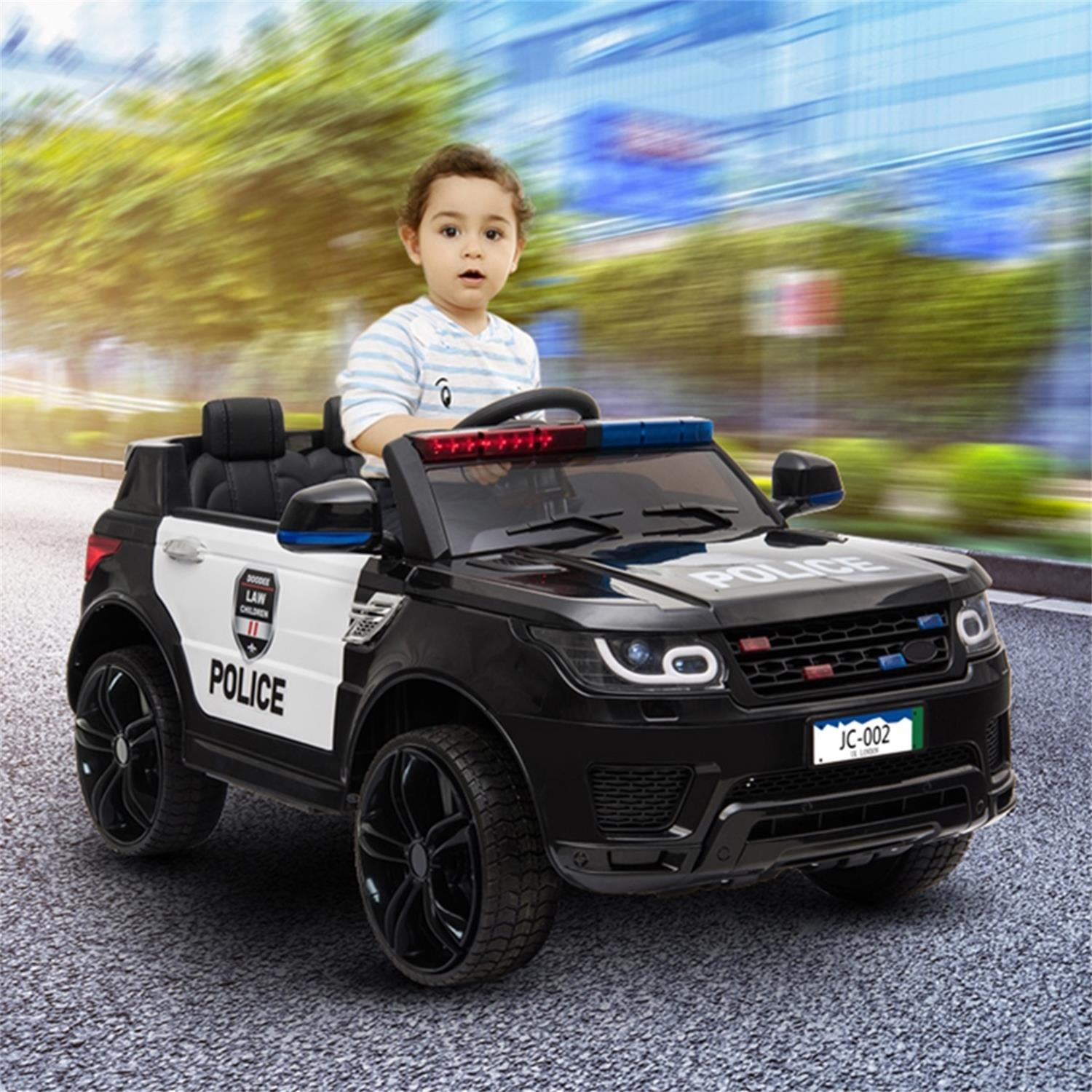CIPACHO 12V Powered Ride Ons Electric Police Cars for Kids with 2.4G Remote Control, LED Flashing Light, Music & Horn, Black