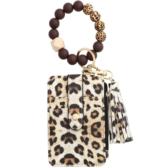 Hfppkn Cow Print Wristlet Wallet Style2 Silicone Bead Bracelet Zippered Card Case for Women Daily Use