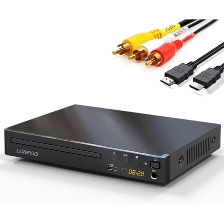 DVD Player HDMI for TV, LONPOO Compact Multi Region DVD CD Disc Player with Full HD Picture Quality,Anti-Skip,No
