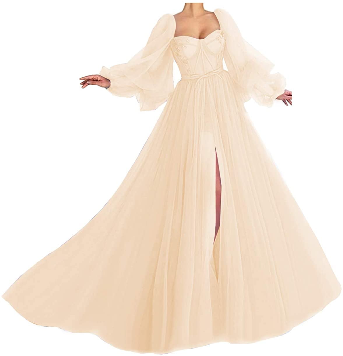 Tulle Prom Dresses Long Puffy Sleeve 