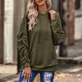 thumbnail image 3 of Sudadera con capucha plisada de manga larga con cuello redondo y bolsillo con cordón para mujer OD Green XL, 3 of 6