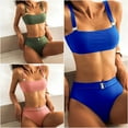 thumbnail image 4 of WREESH Womens Two Piece Swimsuit High Waisted Bikini Fashion Solid High Waist Belt Swimsuit Bikini Set Beach Suit Bathing Suit Green, 4 of 4