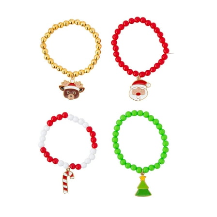 Fun Express 2 1/2" Plastic Beaded Stretchy Bracelets with Metal Christmas Charm - 12 Pieces
