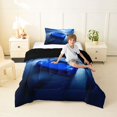 thumbnail image 2 of Castle Fairy Futuristic Race Car Twin Comforter Sets 3-Piece for Boys, City Motion Blur Bedding Set for Bedroom, Blue White,Black Reversible, 2 of 6
