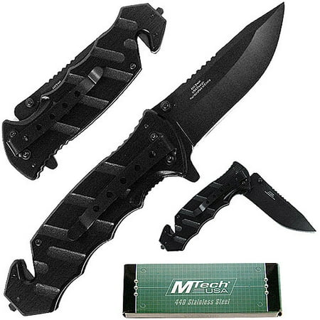 Black Tactical Rescue Knife - Aluminum Handle 7. 875 Inch
