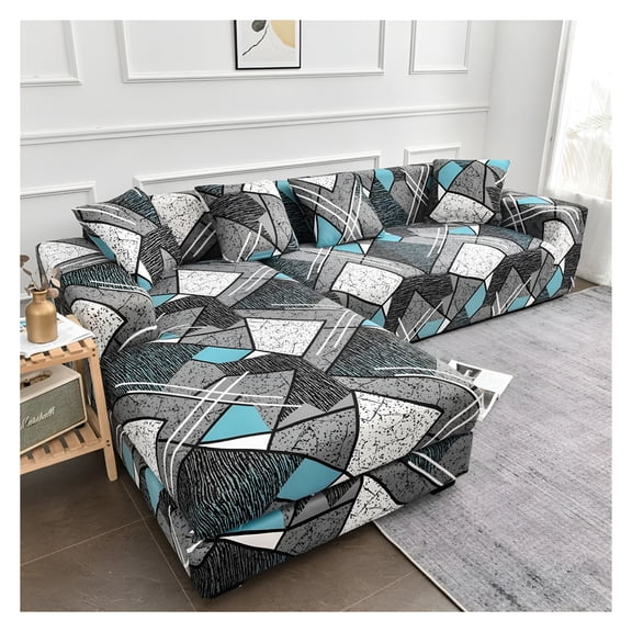 AUQ Sectional Couch Covers Printed L-Shaped Sofa Covers Stretch Couch Slipcover for Living Room,1/2/3/4 Seater
