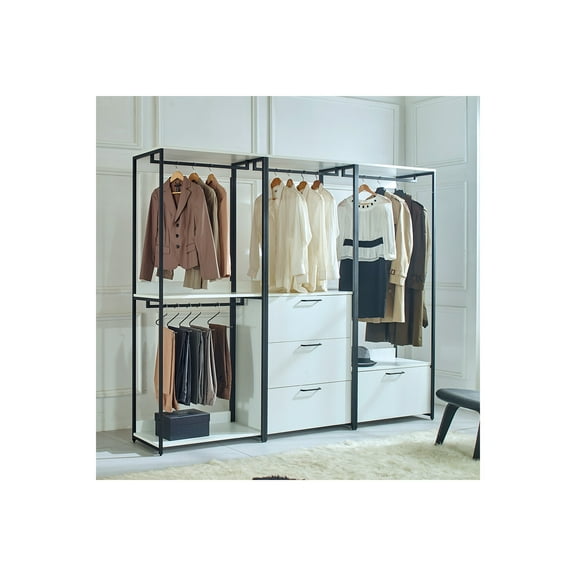 Klair Living Fiona White Freestanding Walk in Wood Closet System with Metal Frame