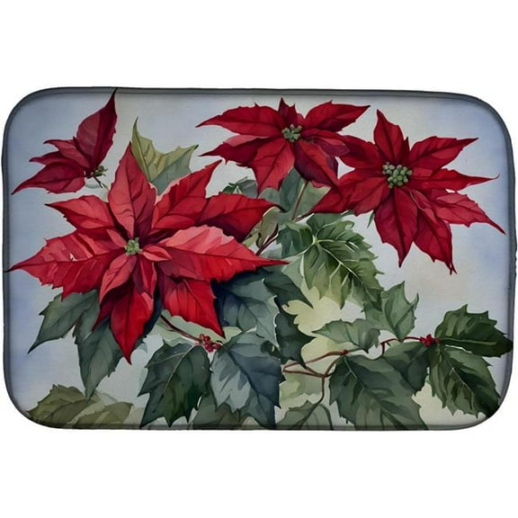21 x 14 in. Unisex Christmas Poinsettias Dish Drying Mat