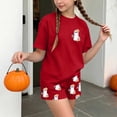 thumbnail image 5 of Kids Girls Halloween Outfits Tween Size 9-10 2 Piece Lounge Set Short Sleeve Cute Ghost Graphic T-Shirt and Sleep Shorts Fall Holiday Sleepwear Casual Pajamas Nightwear, 5 of 9