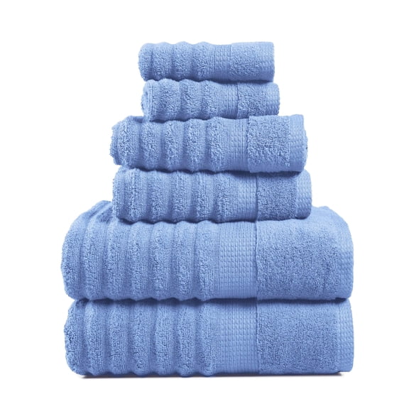 LANE LINEN Luxury Ribbed Towels for Bathroom, 6 Pc - 100% Cotton, Zero-Twist Spa-Quality Softness - Allure