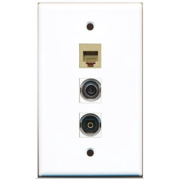 RiteAV - 1 Port Phone RJ11 RJ12 Beige and 1 Port Toslink and 1 Port 3.5mm Wall Plate