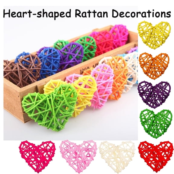 2.4" Heart Shaped Rattan Balls Mother's Day Bowl Vase Fillers Potpo 8 Colors for Wedding DIY Table Craft Centerpieces Home Decor, HAODEJW, Red