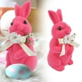 thumbnail image 2 of Jierger 13 Inch Flocked Bunnies Decorations Artificial Moss Bunny Figurine with Fake Flower Ribbon Bow Tie Large Size Furry Flocked Standing Rabbit Statues for Home Kitchen Table Decor, 2 of 9