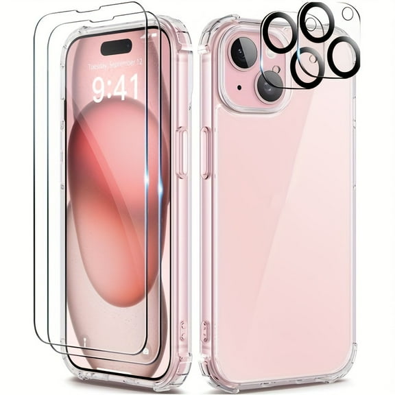 iPhone Transparent Hard Case [5 in 1], with 2 screen protectors   2 camera lens protectors, [non-yellowing] Transparent Phone Case