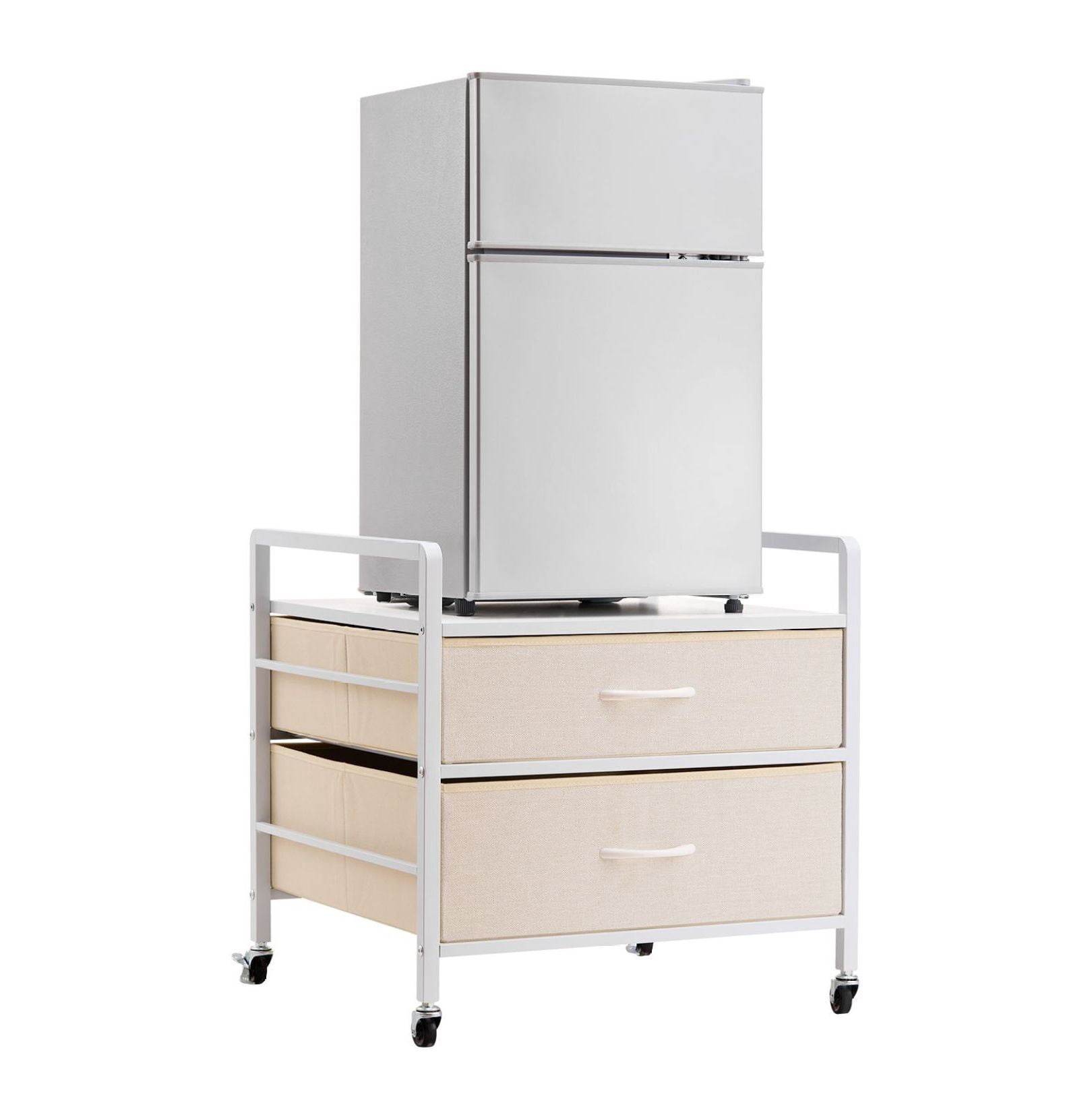 Mini Fridge Stand with Storage, 176lb Capacity, 2 Drawers & Wheels - Mobile Shelf for Dorm, Apartment, Office - White