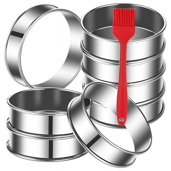 8Pack English Muffin Rings 4 Inch Crumpet Rings Stainless Steel Double Rolled Tart Rings, Cooking Pastry Ring