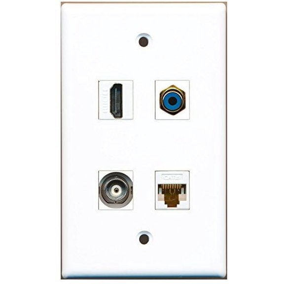 RiteAV - 1 Port HDMI 1 Port RCA Blue 1 Port BNC 1 Port Cat6 Ethernet White Wall Plate