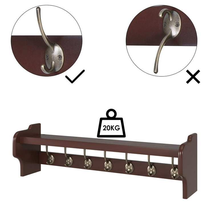 Homode Coat Rack with Shelf, 24 Coat Hooks Wall Mounted with Shelf, Wooden  Hanging Coat Hanger with Tri Hooks for Entryway, Bathroom, Mudroom