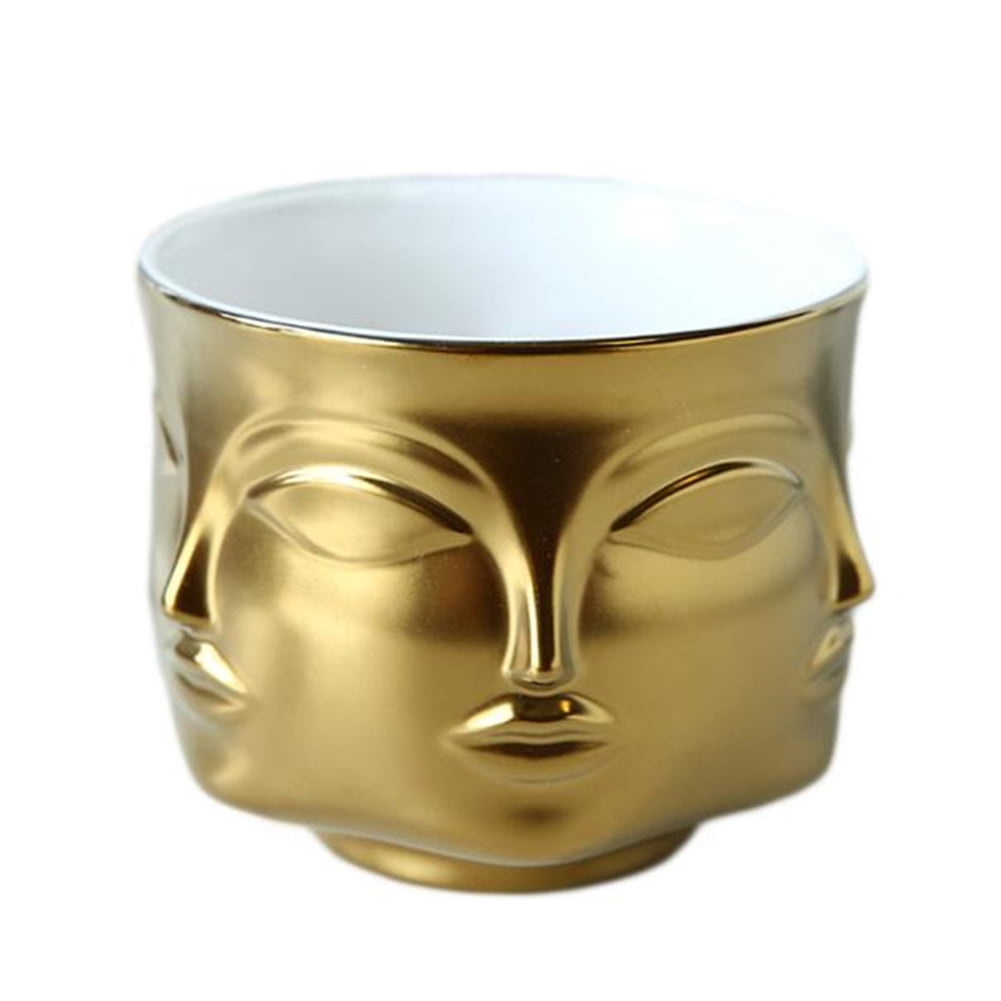 Jewelry and Key Holder Ardax Gold Ceramic Decorative Bowl with Face Pattern Home Décor Vase for Living Room