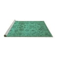 thumbnail image 2 of Ahgly Company Machine Washable Indoor Square Oriental Turquoise Blue Industrial Area Rugs, 6' Square, 2 of 4