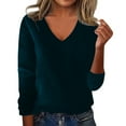 thumbnail image 2 of Sweater for Women 2025 Trendy V Neck Long Sleeve Knitted Pullover Tops Lightweight Soft Comfy Warm Sweater Dark Blue M, 2 of 5