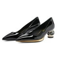 thumbnail image 2 of FSJ Women Bridal Pointed Toe Chunky Block Low Heel Crystal Pumps Gold Trim Slip on Wedding Dress Shoes Size 8 Black, 2 of 5