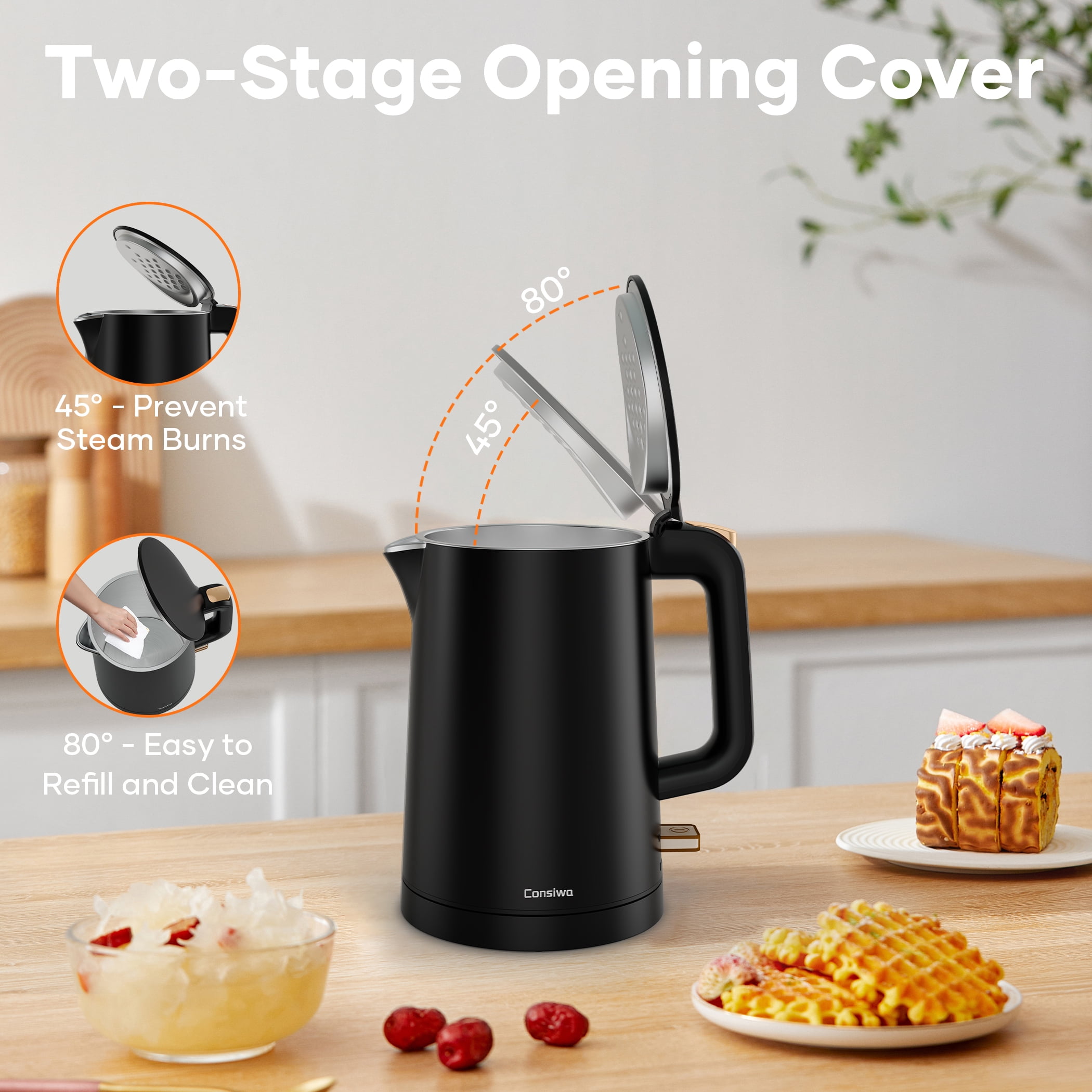 Small Electric Kettle, 0.8L Water Boiler & Heater, 1000W Hot Tea Pot, Double Wall Stainless Steel Cool Touch, Mini Coffee Kettle with Auto Shut Off & Boil Dry Protection, BPA-Free, Black
