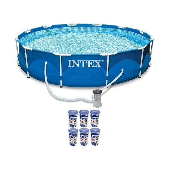 Intex 12ft x 30in Metal Frame Round Swimming Pool Set 530 GPH Pump & 6 A Filters