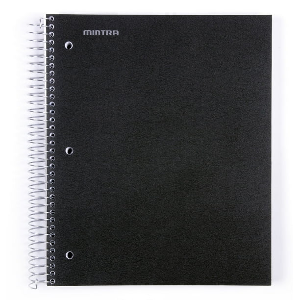 Mintra Office Durable Spiral Notebooks, 5 Subject, 200 Sheets, (Black