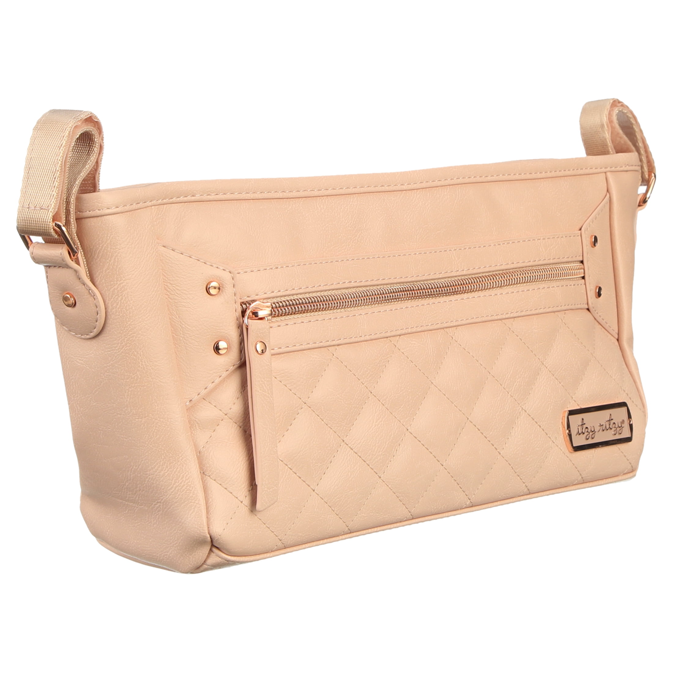 Itzy Ritzy Adjustable Stroller Caddy & Stroller Organizer Featuring Two Built-in Pockets, Front Zippered Pocket and Adjustable Straps to Fit Nearly Any Stroller, Blush