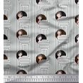 thumbnail image 1 of Soimoi Tissu Georgette Viscose Marron Rayé & Imprimé Visage Humain pour Femmes au Mètre 42 Pouces de Large, 1 of 3
