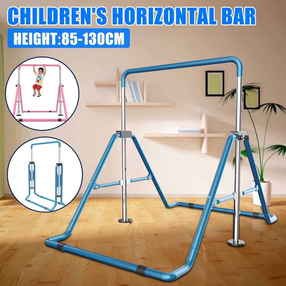 Macticy Gymnastics Bar Adjust Horizontal Bar Foldable Storage Stable Kip Bar Multifunction Expandable Junior Training Bar for Kids Home Training 